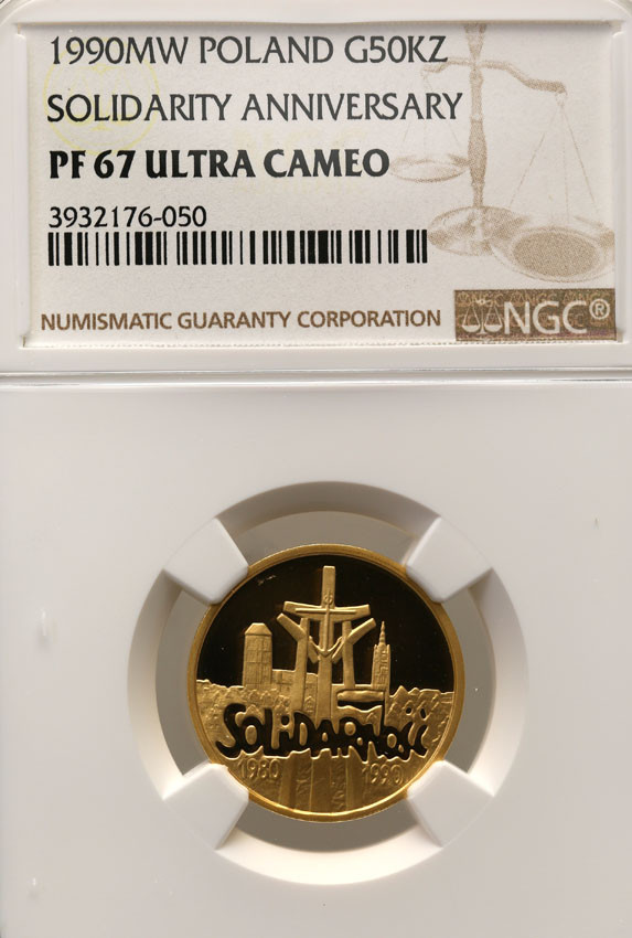 III RP. 50.000 złotych 1990 Solidarność NGC PF67 ULTRA CAMEO